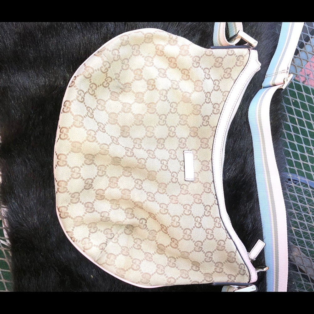 GUCCI Sherry Line Canvas Leather Beige Gold Bag